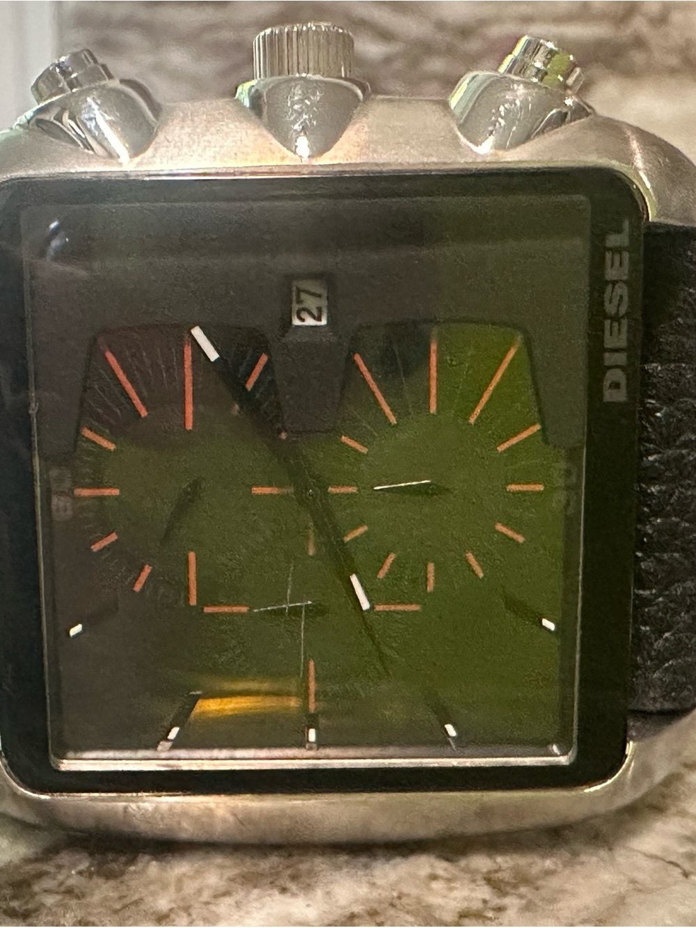 Diesel Square Chronograph Watch with Orange Accents